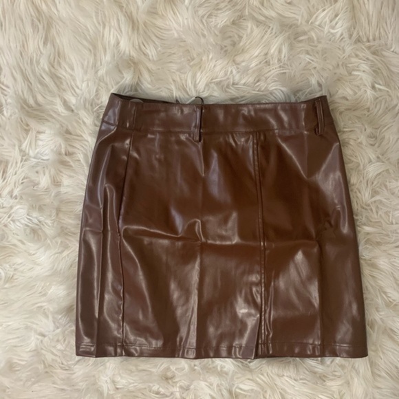Kate Kasin Brown vegan Leather Mini Skirt Medium - Picture 7 of 13